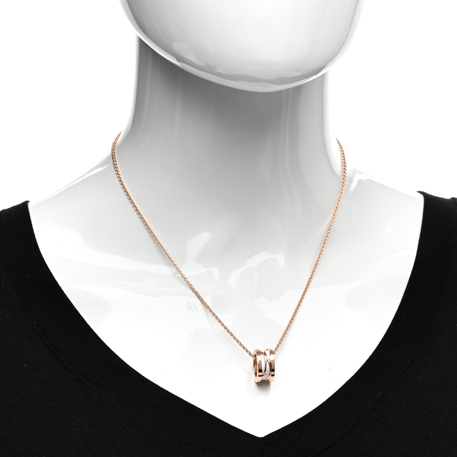 Bulgari 18K Rose Gold Ceramic B.Zero1 Open Legends Pendant Necklace White 2 of 4