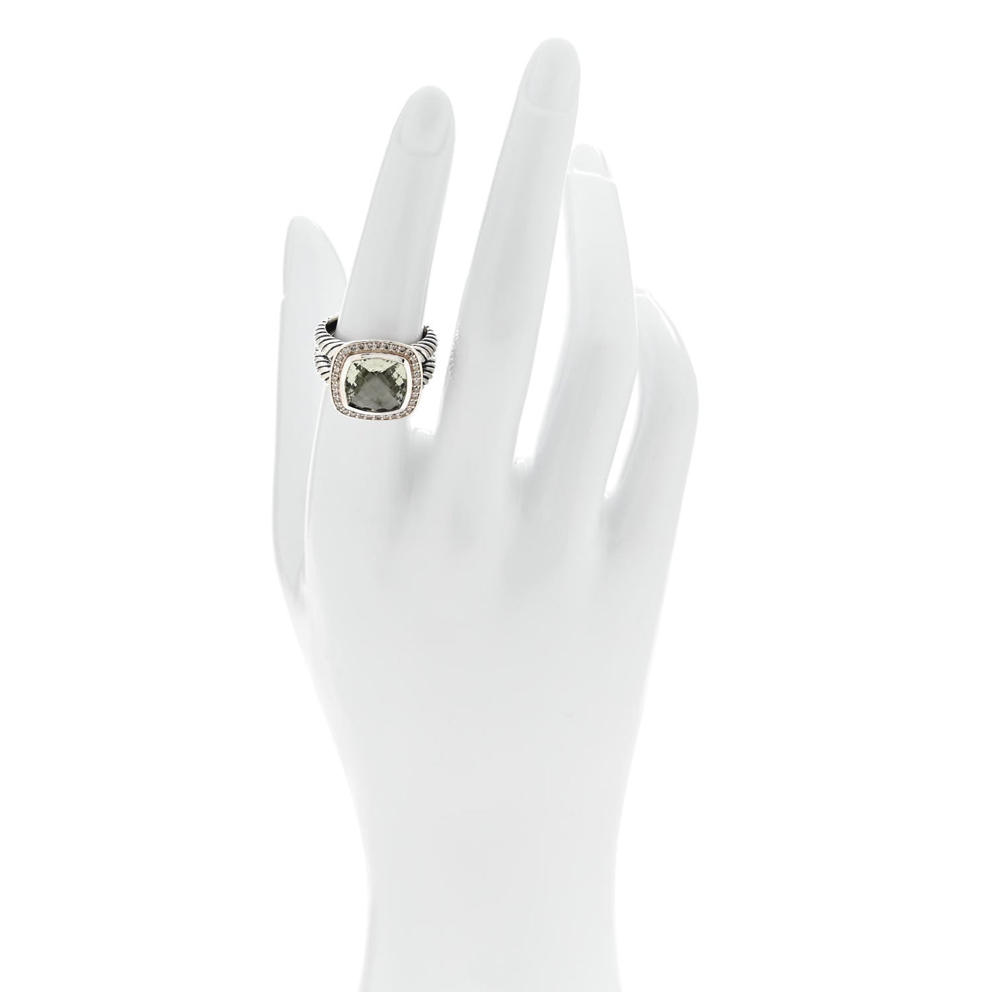 Sterling Silver Diamond Prasiolite 11mm Albion Ring 55 7.25