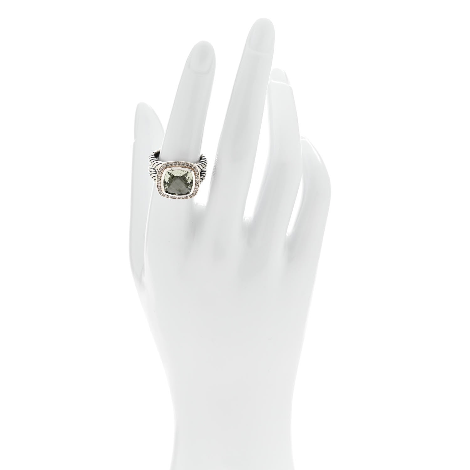 David Yurman Sterling Silver Diamond Prasiolite 11mm Albion Ring 55 7.25 2 of 5