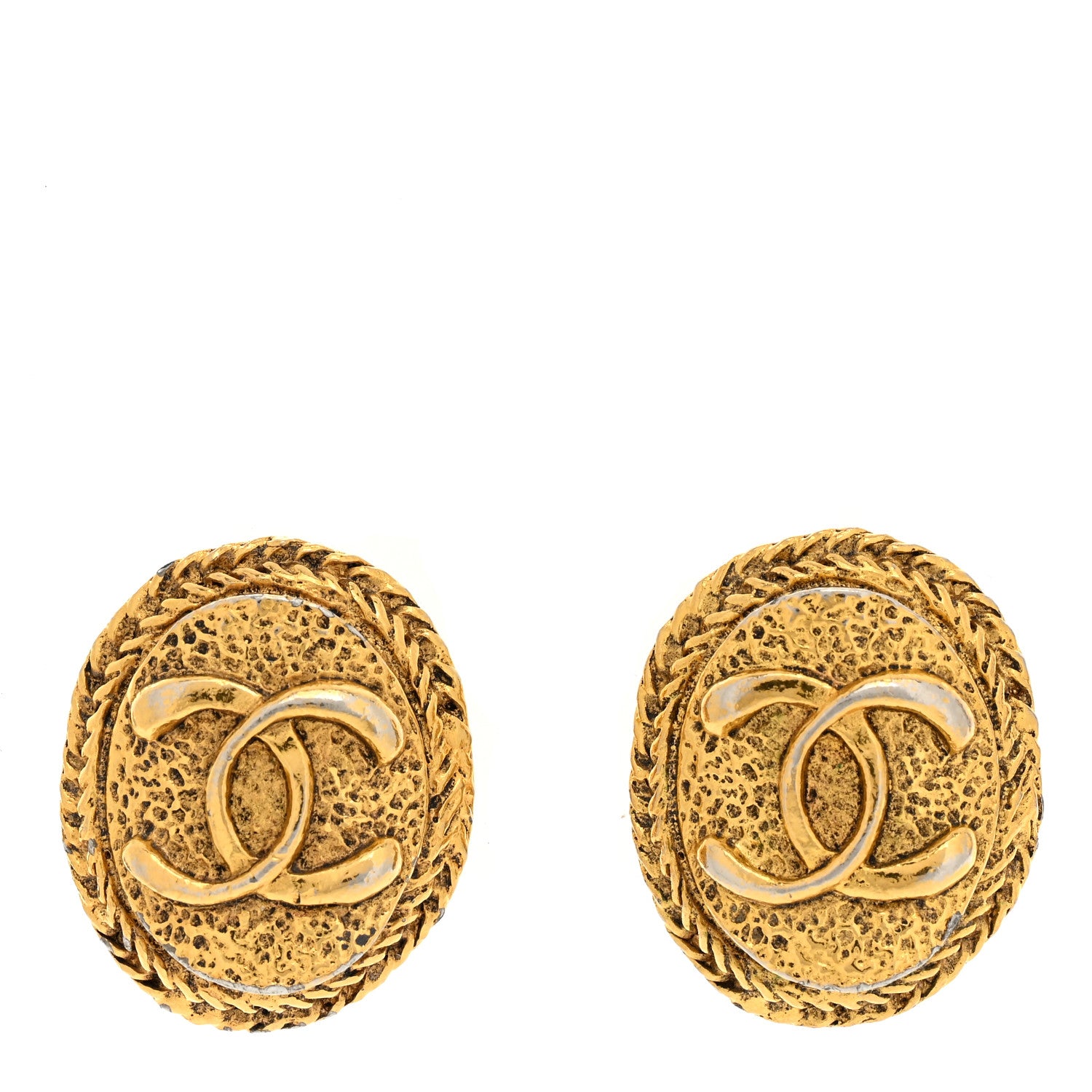 Chanel Metal Round CC Clip On Earrings Gold 1 of 4