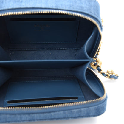 Chanel Denim Quilted CC Pearl Crush Camera Case Blue 5 of 9