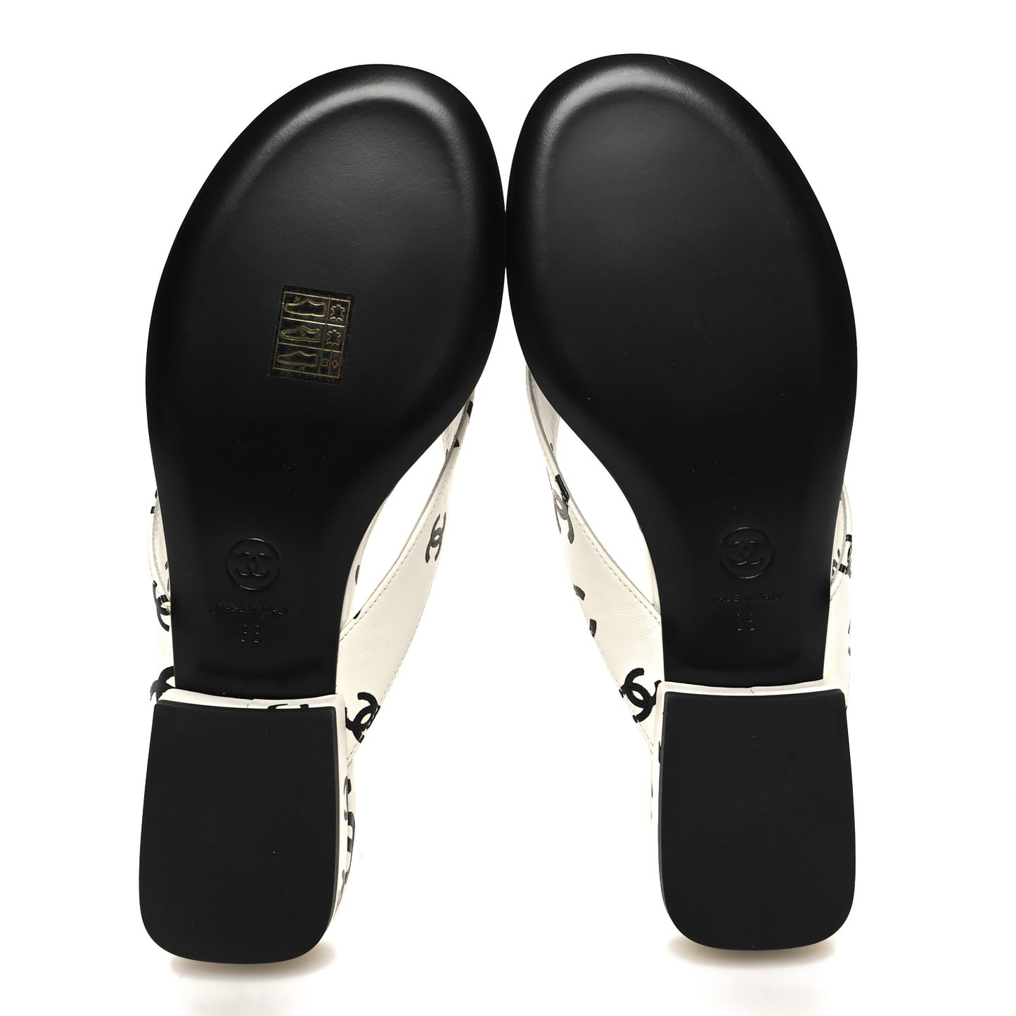 Lambskin Printed CC Thong Sandals 38 White Black