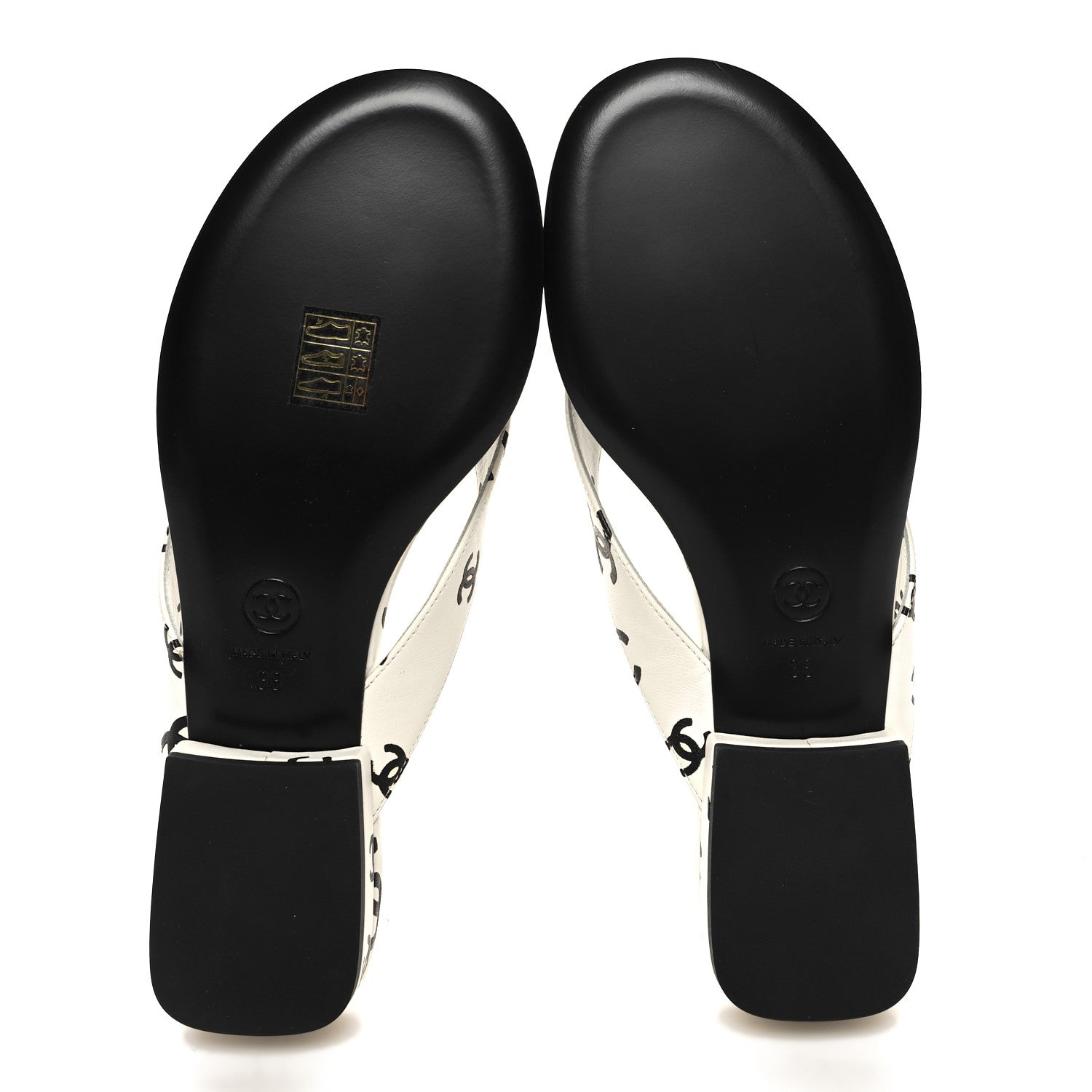 Chanel Lambskin Printed CC Thong Sandals 38 White Black 5 of 9