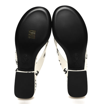 Chanel Lambskin Printed CC Thong Sandals 38 White Black 5 of 9