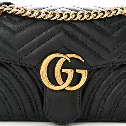 Gucci Calfskin Matelasse Small GG Marmont Shoulder Bag Black 8 of 11