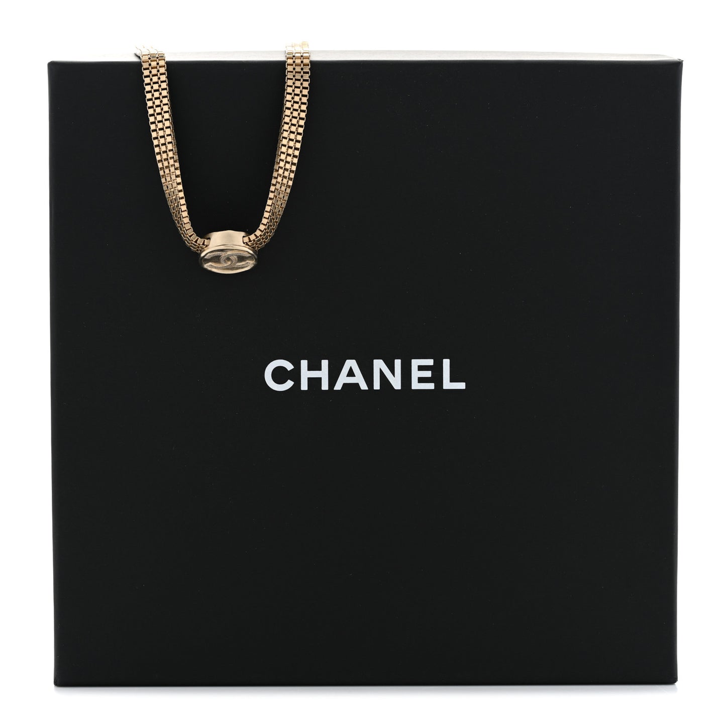 Metal Chain Link CC Medallion Choker Necklace Gold