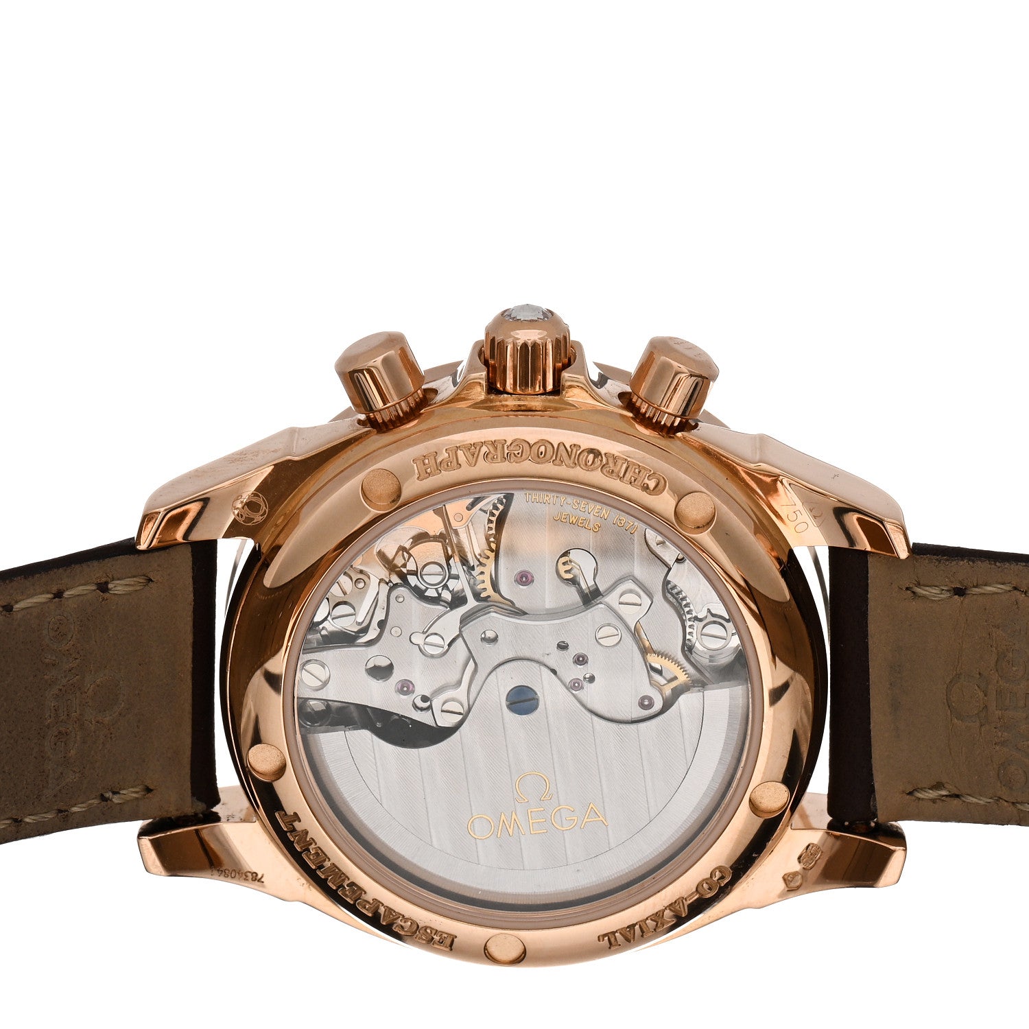 Omega 18K Rose Gold Alligator Diamond Mother of Pearl 35mm De Ville Co-Axial Chronograph Automatic Watch Brown 4677.60.37 4 of 5