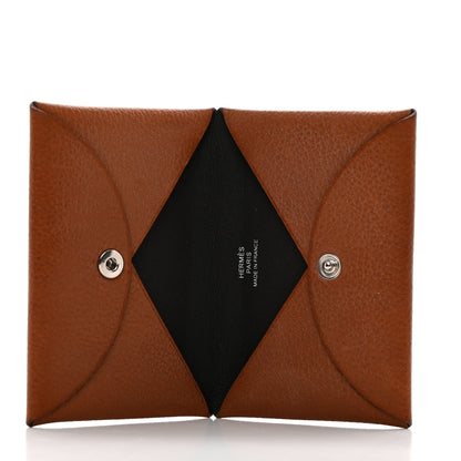 Hermes Barenia Verso Calvi Card Case Fauve Black 6 of 9
