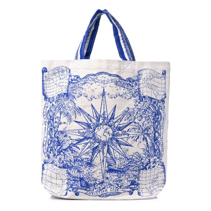 Christian Dior Canvas Print Cruise Tote Ivory Blue 1 of 8