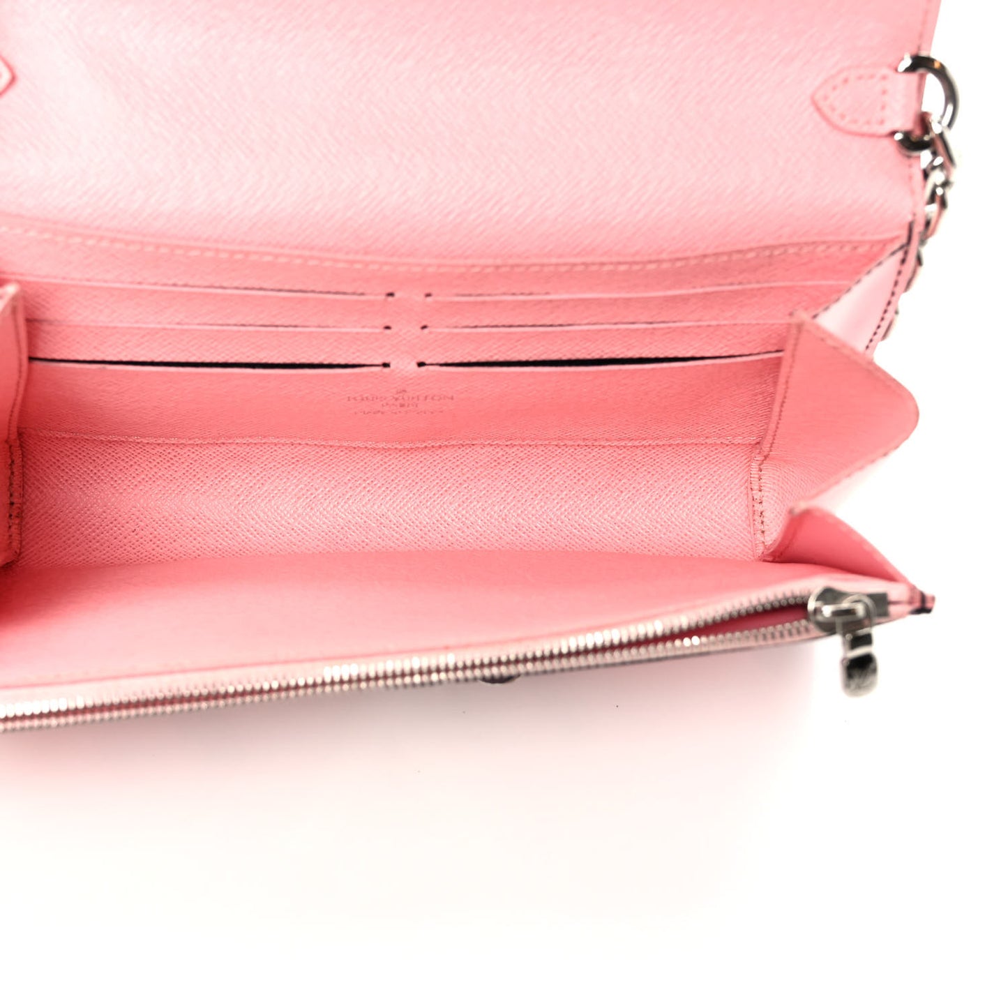 Epi Chain Flower Print Twist Chain Wallet Pink