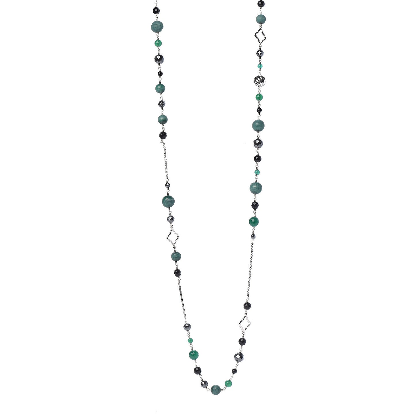 Sterling Silver Black Onyx Green Hematite Elements Chain Necklace