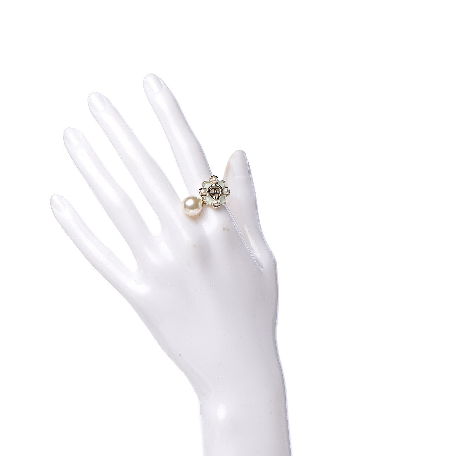 Chanel Gripoix Pearl CC Ring 6.75 Gold Green 2 of 6