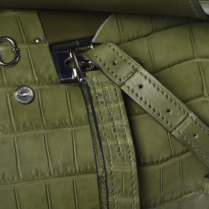 Hermes Crocodile Niloticus Ultra Soft Mini Steinkraus Saddle Vert Pelouse 17 of 34