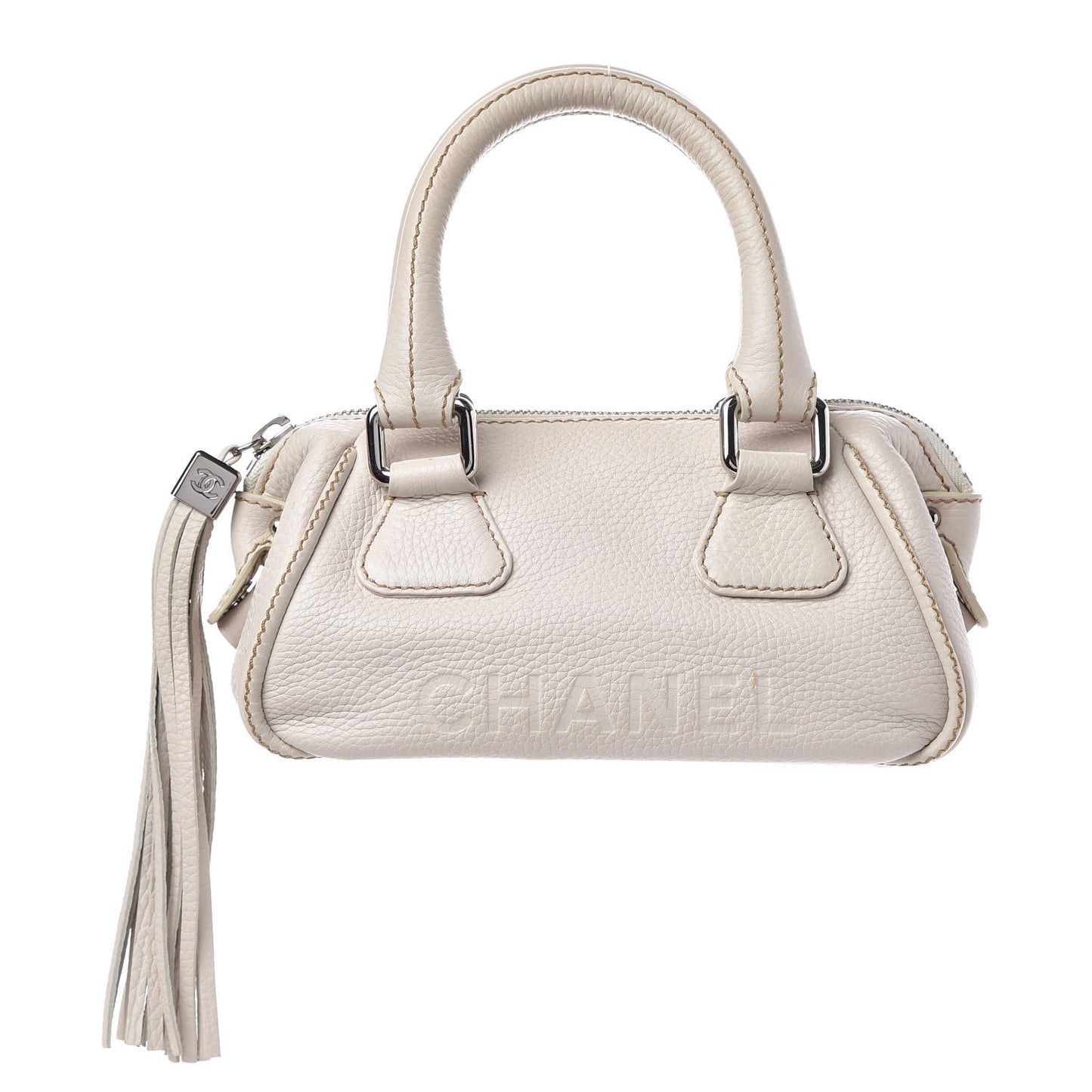 Calfskin Small Tassel Bowler White