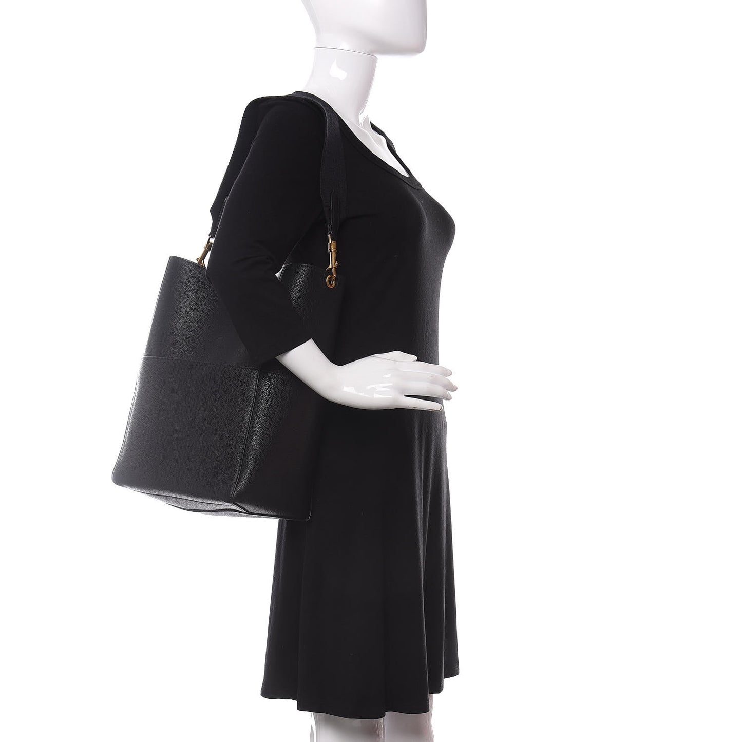 Soft Grained Calfskin Sangle Bucket Bag Black