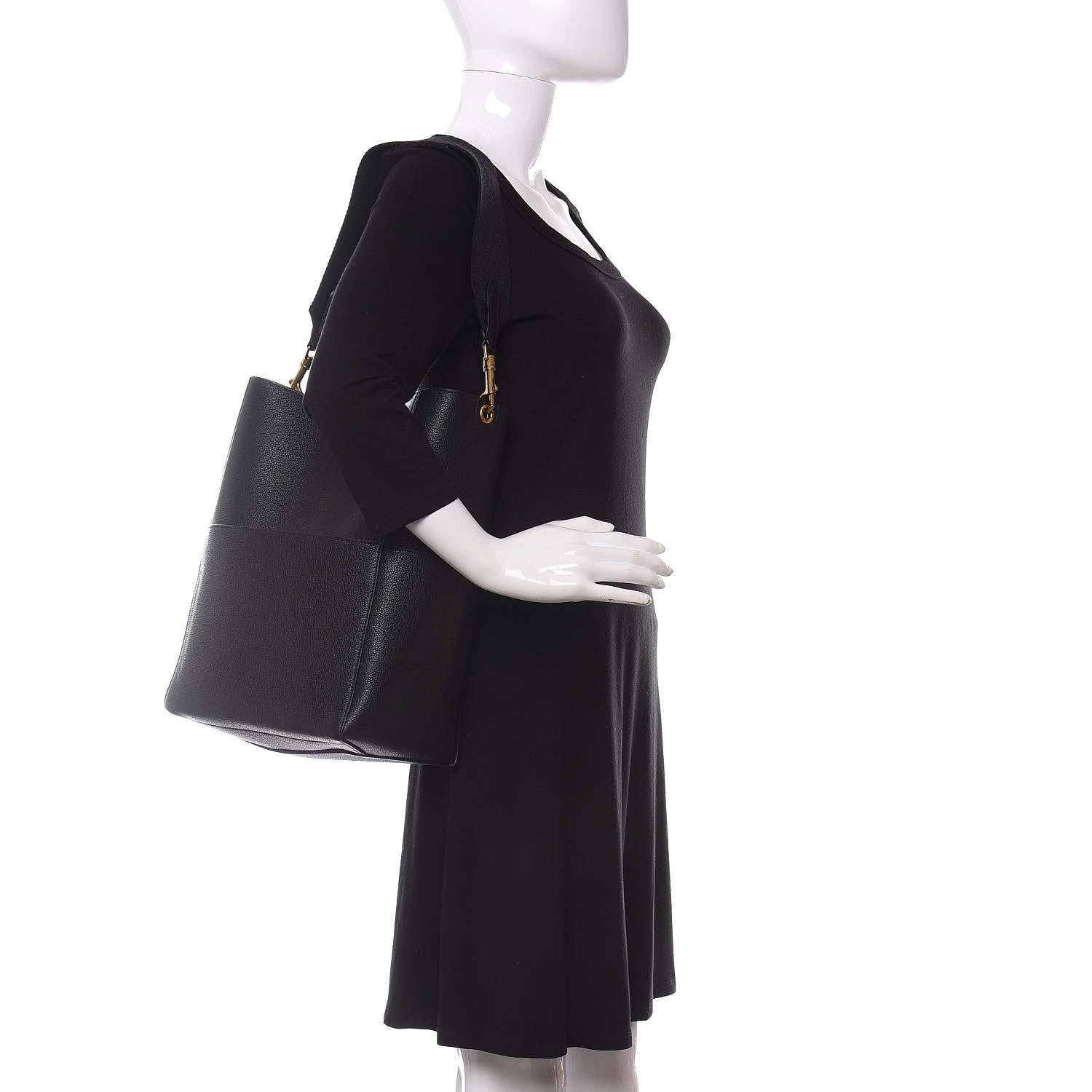 Celine Soft Grained Calfskin Sangle Bucket Bag Black 2 of 8
