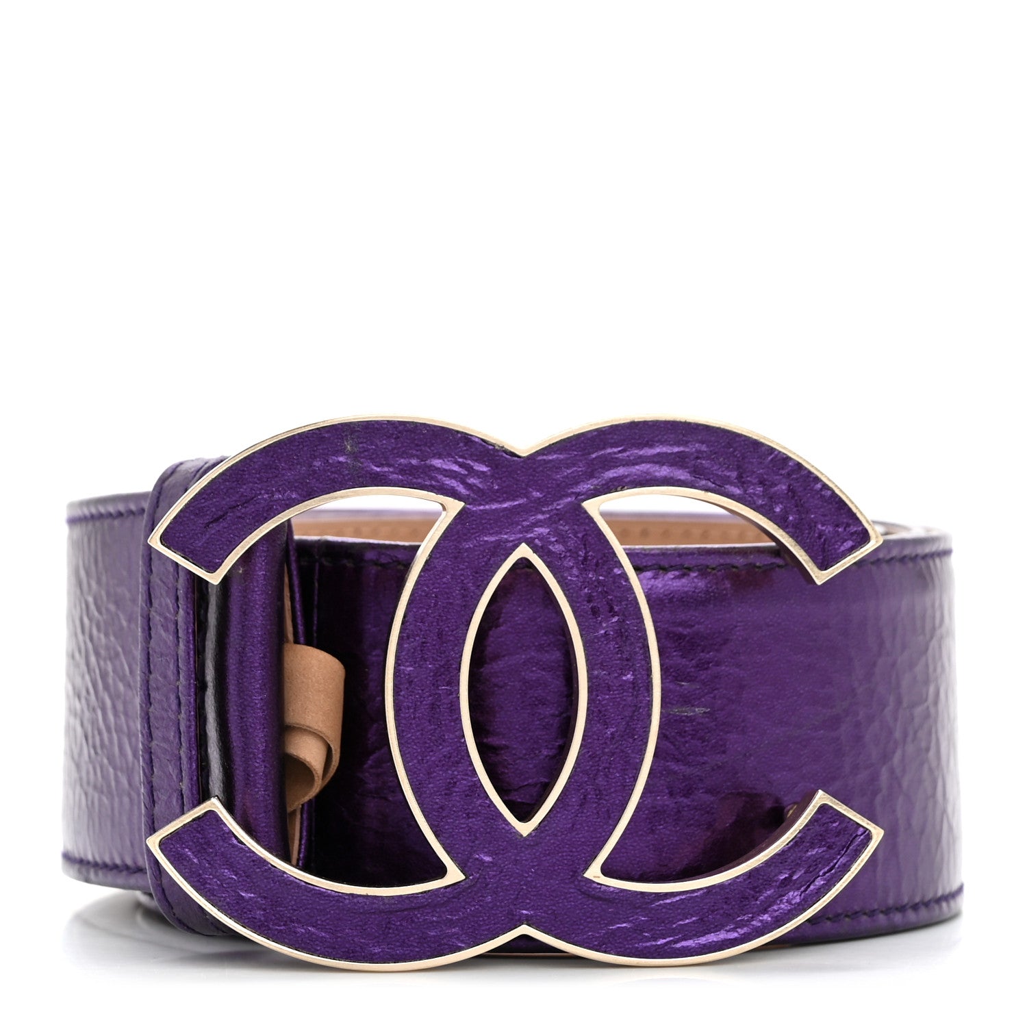 Chanel Metallic Calfskin CC Logo Belt 80 32 Purple 1 of 7