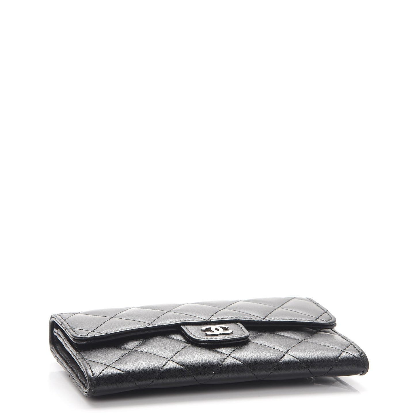 Lambskin Quilted Small Flap Wallet Black