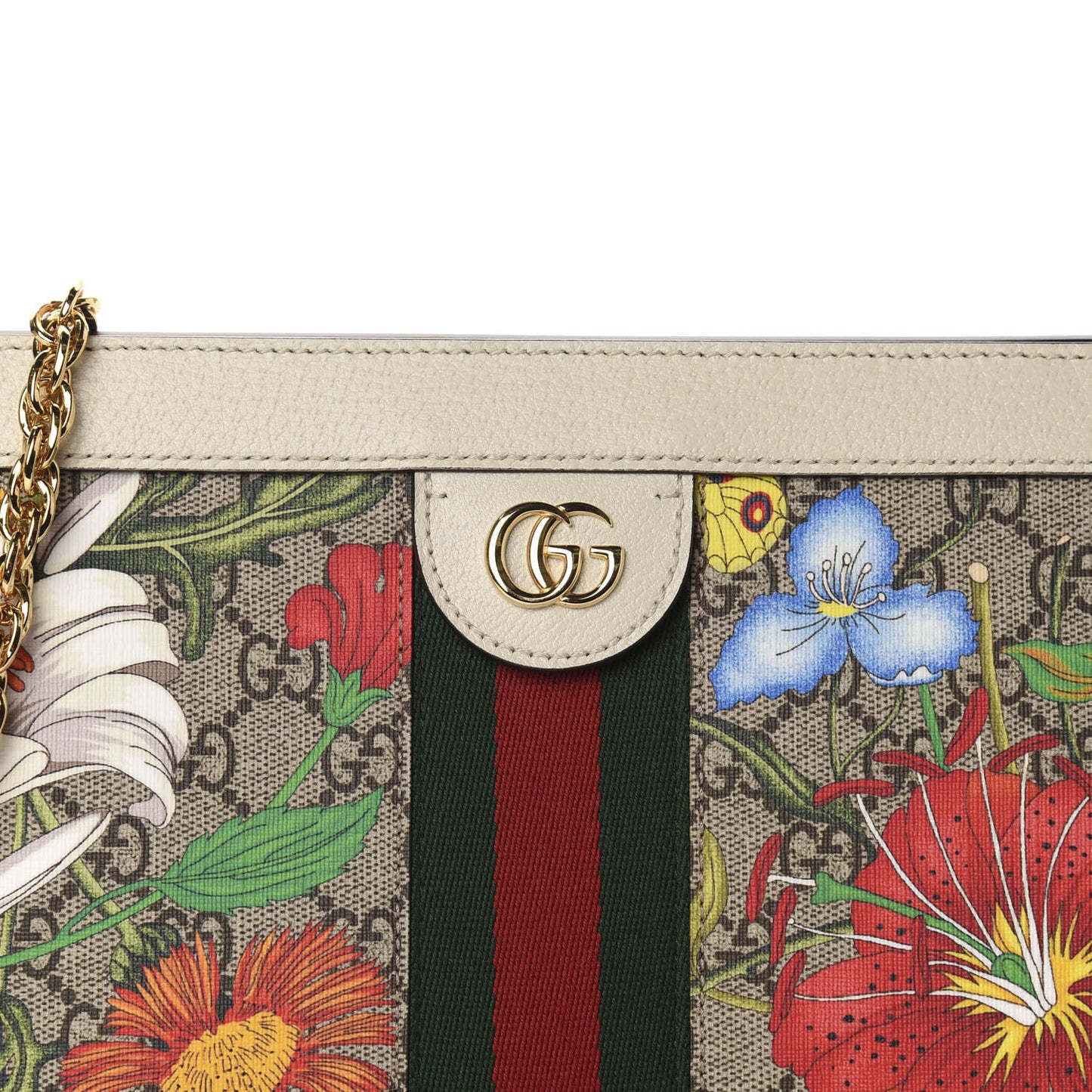 GG Supreme Monogram Flora Web Small Ophidia Chain Shoulder Bag White