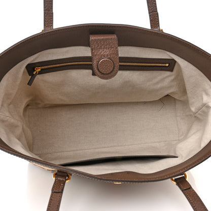 Gucci Monogram Jumbo GG Textured Dollar Calfskin Web Medium Ophidia Shopping Tote Camel Ebony 5 of 11