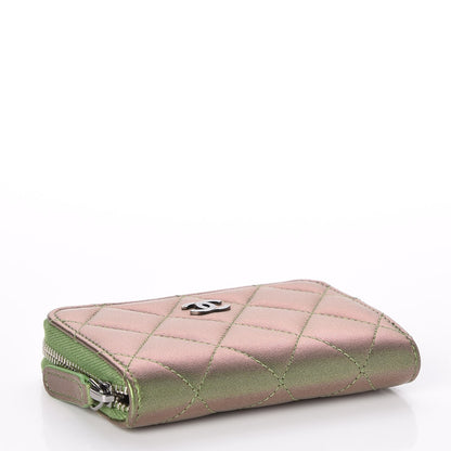 Chanel Metallic Lambskin Quilted Zip Around Coin Purse Wallet Green 4 of 8