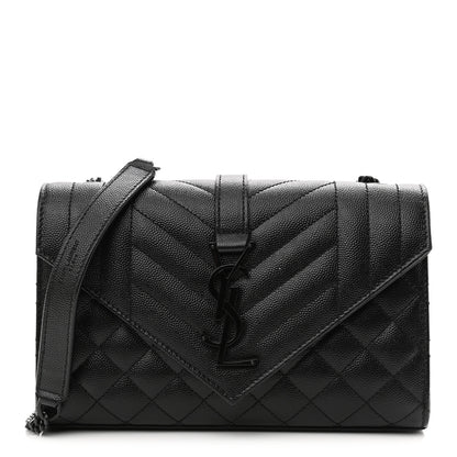 Saint Laurent Grain De Poudre Textured Mixed Matelasse Triquilt Small Monogram Satchel Black 1 of 14