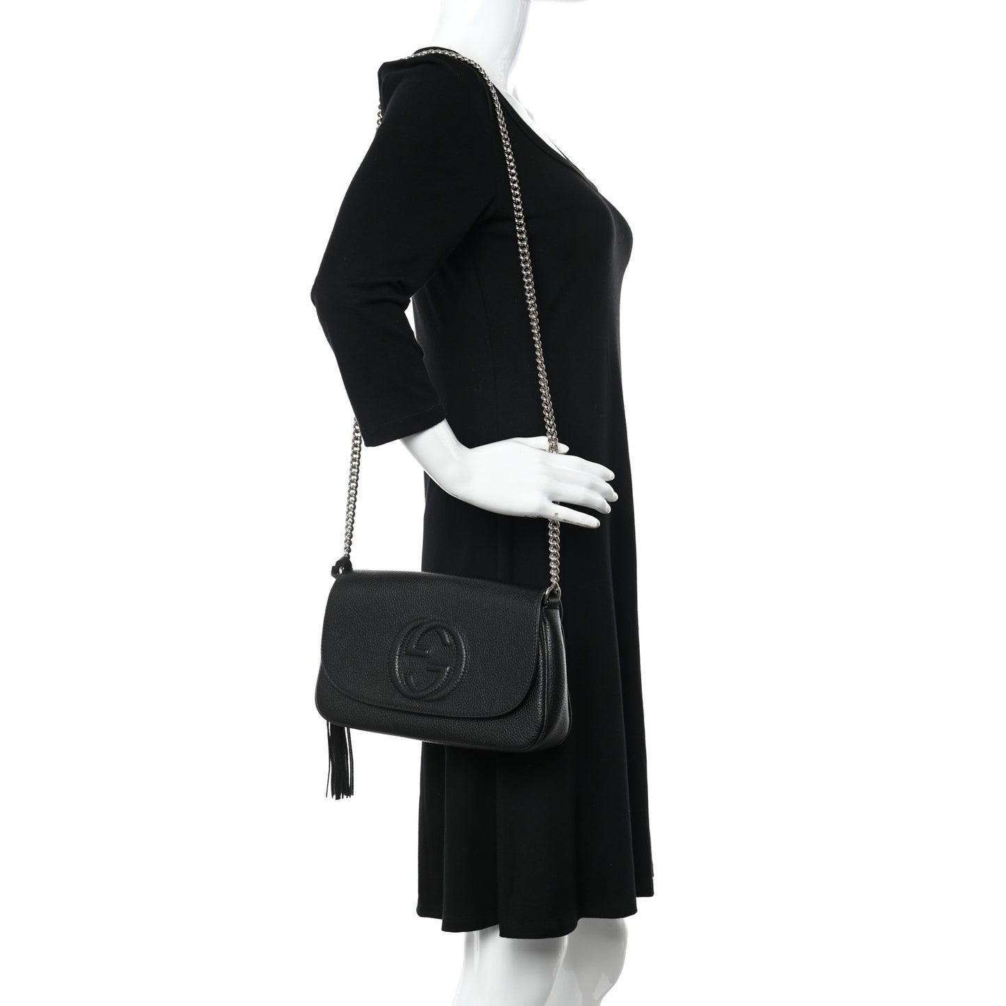 Pebbled Calfskin Medium Soho Flap Crossbody Black