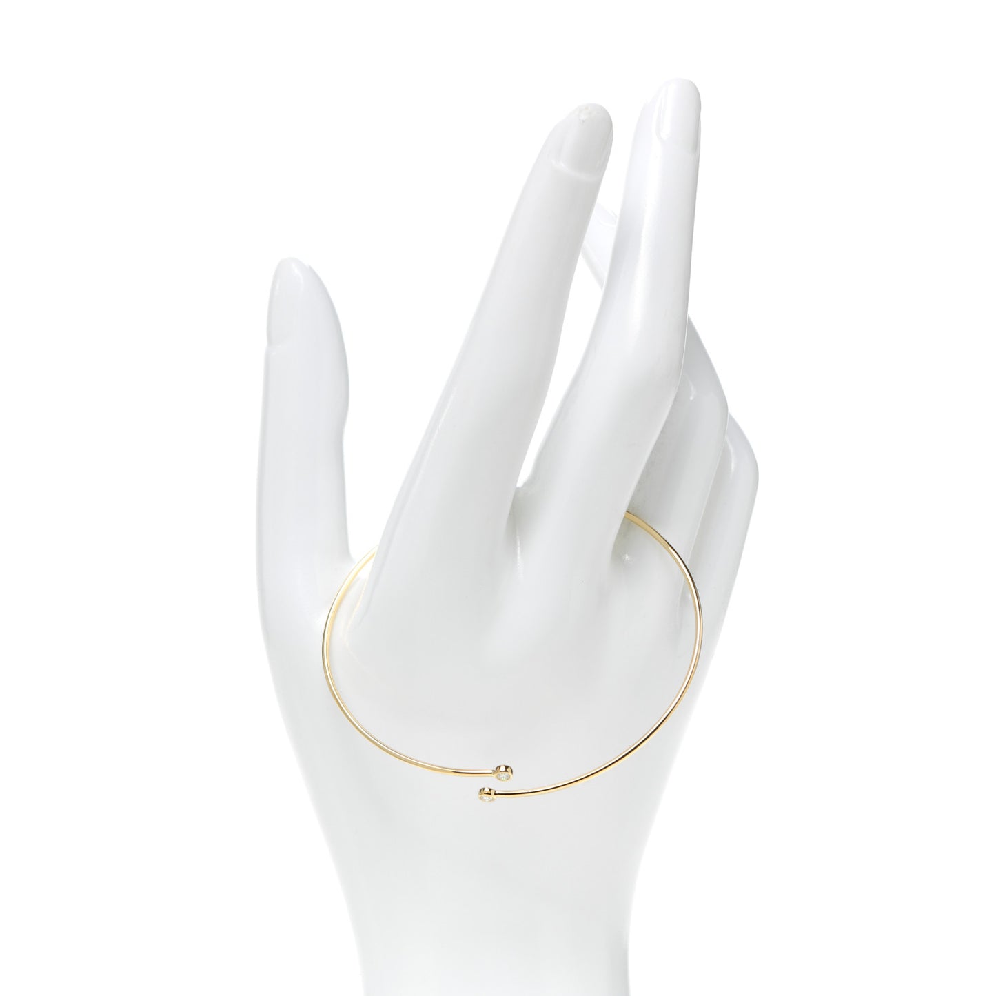 18K Yellow Gold Diamond Hoop Single Row Bangle Bracelet