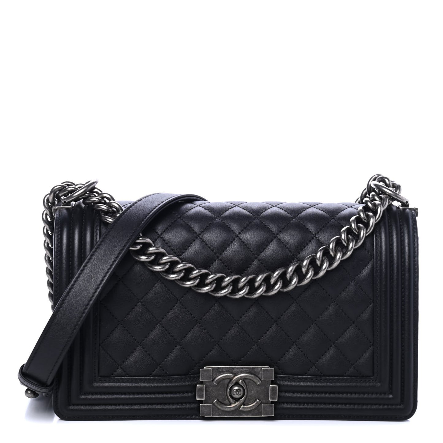 Calfskin Quilted Medium Boy Flap Black