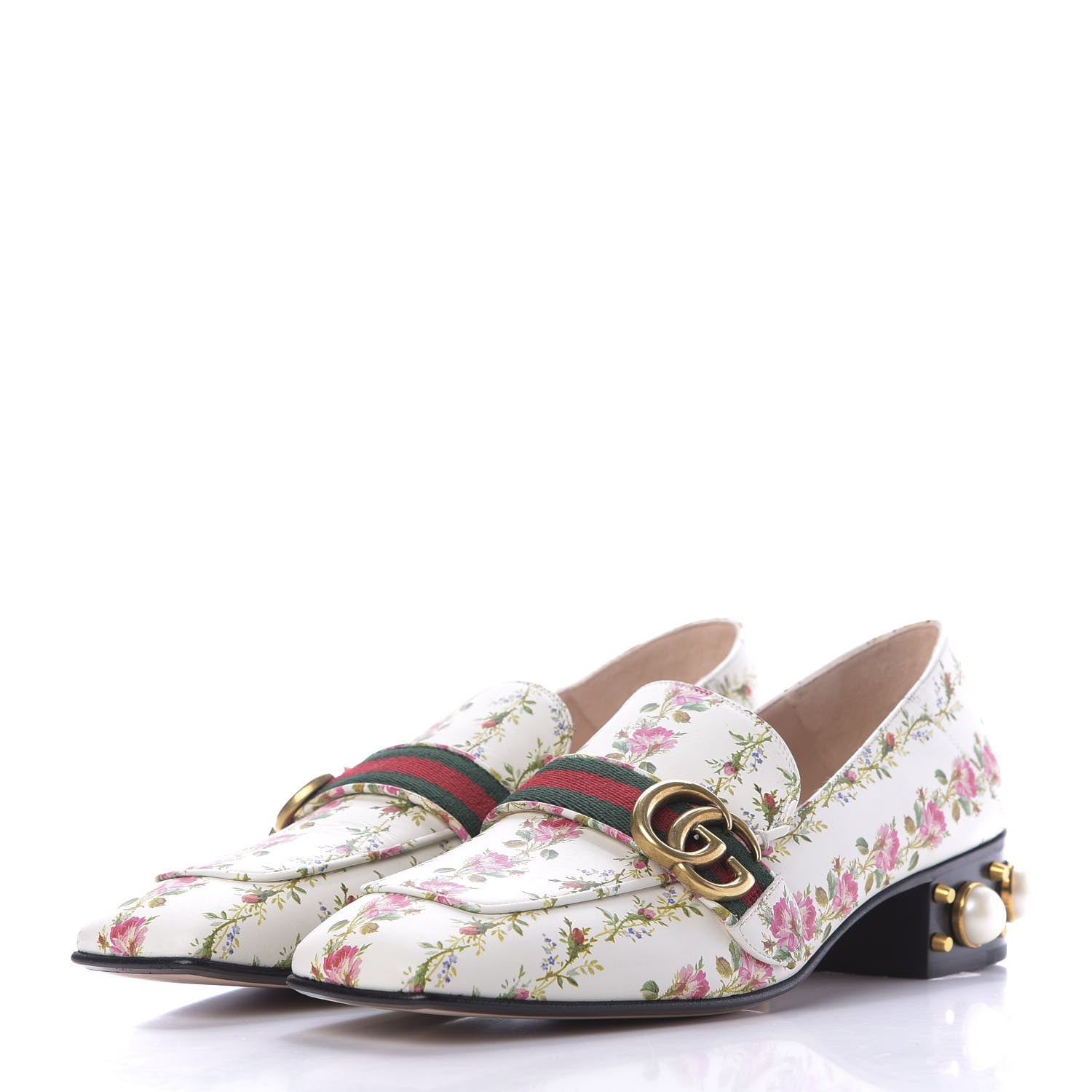 Gucci Calfskin Web Pearl Floral Embellished Peyton Loafer 40 White Multicolor 3 of 11