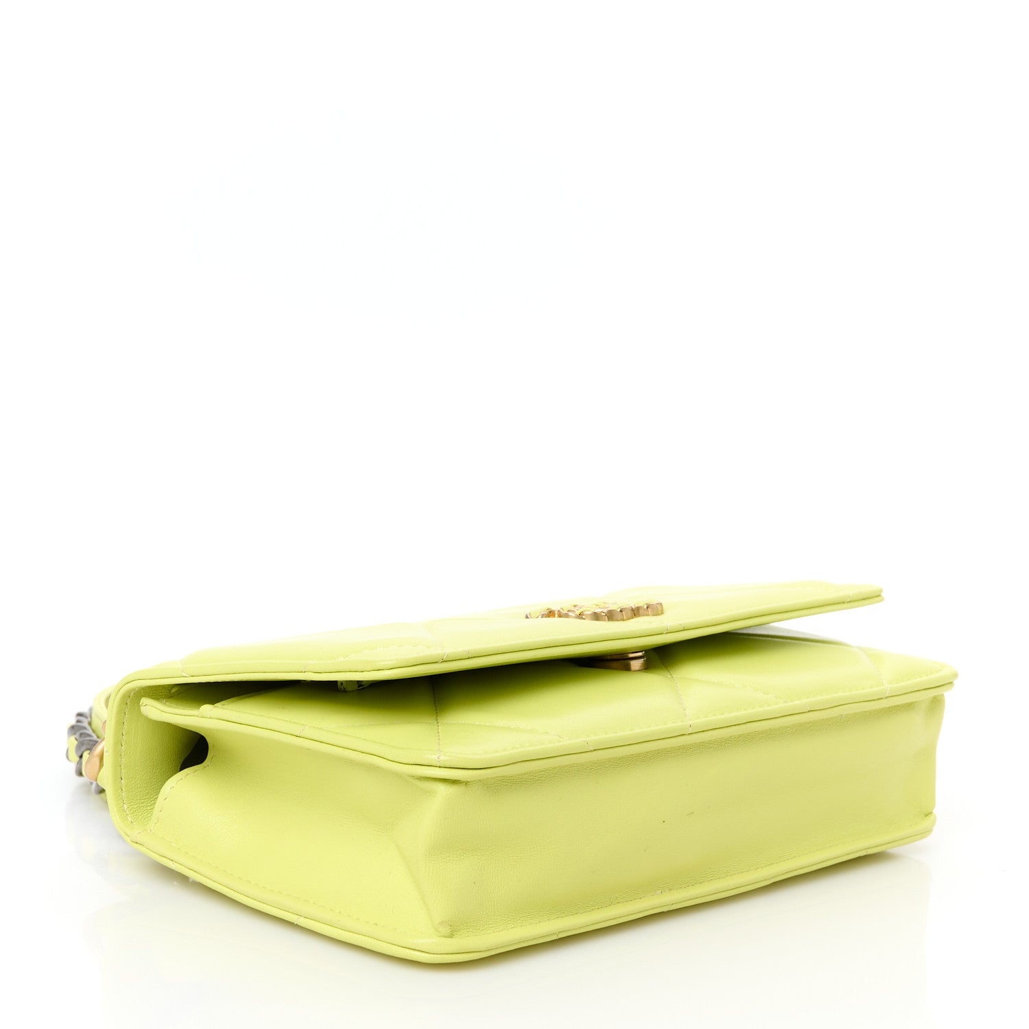 Chanel Shiny Lambskin Quilted Chanel 19 Wallet On Chain WOC Neon Yellow 4 of 11