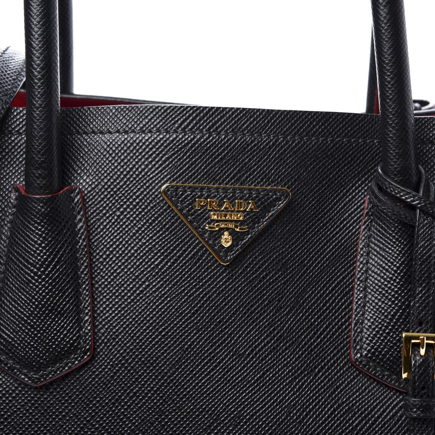 Prada Saffiano Cuir Large Double Bag Black Fuoco 10 of 10