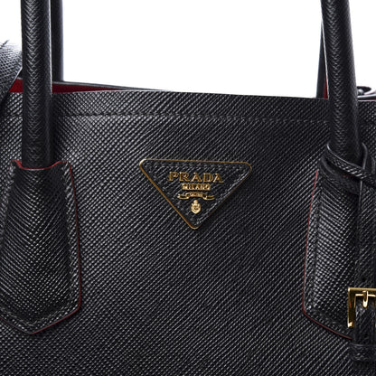 Prada Saffiano Cuir Large Double Bag Black Fuoco 10 of 10