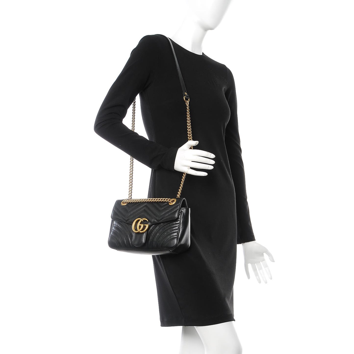 Calfskin Matelasse Small GG Marmont Shoulder Bag Black