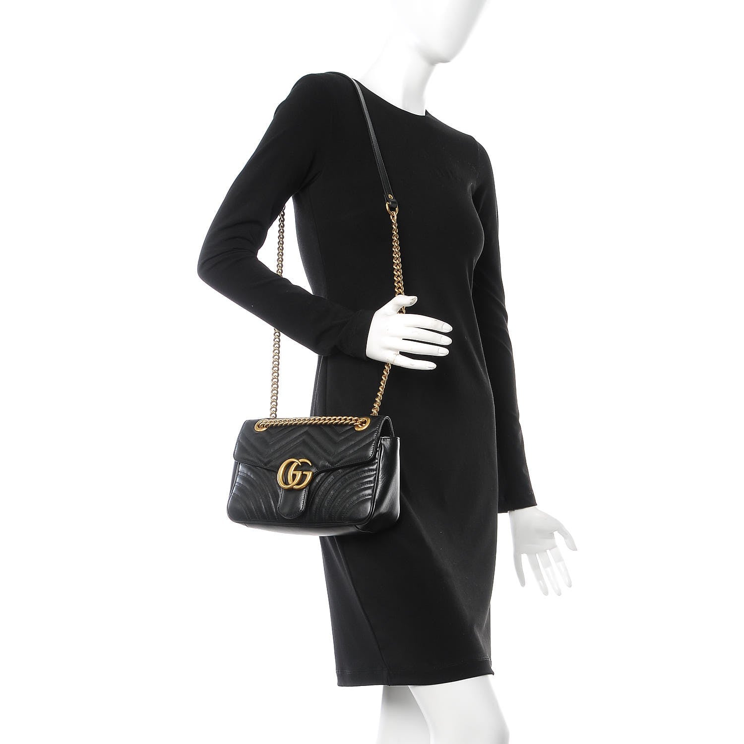Gucci Calfskin Matelasse Small GG Marmont Shoulder Bag Black 2 of 8