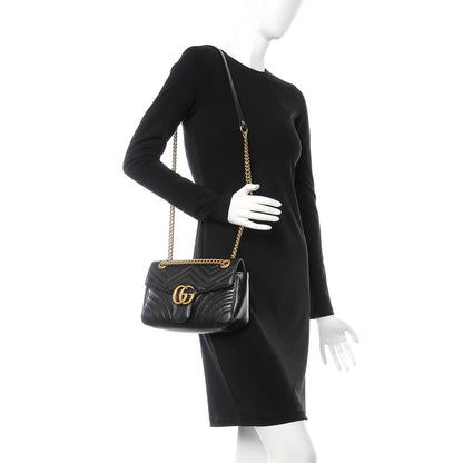 Gucci Calfskin Matelasse Small GG Marmont Shoulder Bag Black 2 of 8