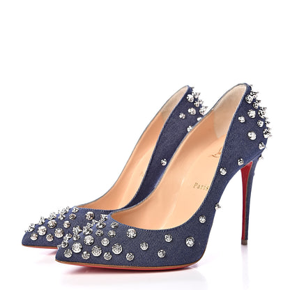 Christian Louboutin Denim Studded Aimantaclou 100 Pumps 39.5 Blue Silver 3 of 7