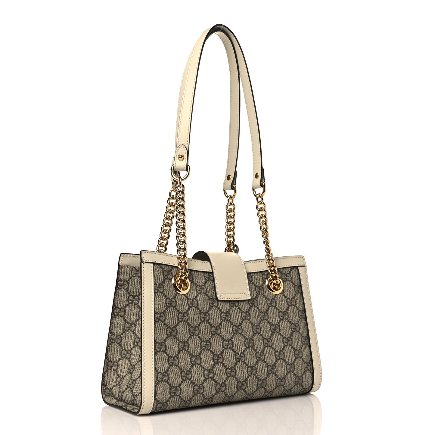 GG Supreme Monogram Moon Calfskin Small Padlock Tote Beige Ebony Mystic White