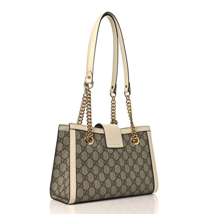 Gucci GG Supreme Monogram Moon Calfskin Small Padlock Tote Beige Ebony Mystic White 2 of 8