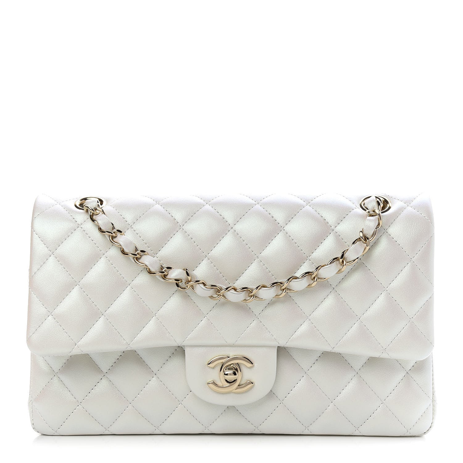 Chanel Iridescent Calfskin Quilted Medium Double Flap White 1 of 10