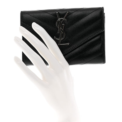 Saint Laurent Grain De Poudre Matelasse Chevron Small Monogram Envelope Wallet Black 2 of 8