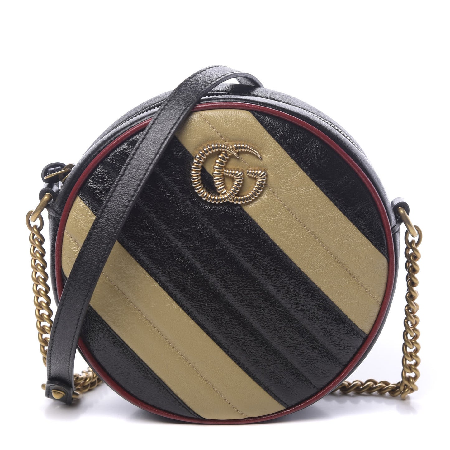 Azalea Calfskin Matelasse Diagonal Patchwork Mini Torchon GG Marmont Round Shoulder Bag Black Beige Romantic Cerise
