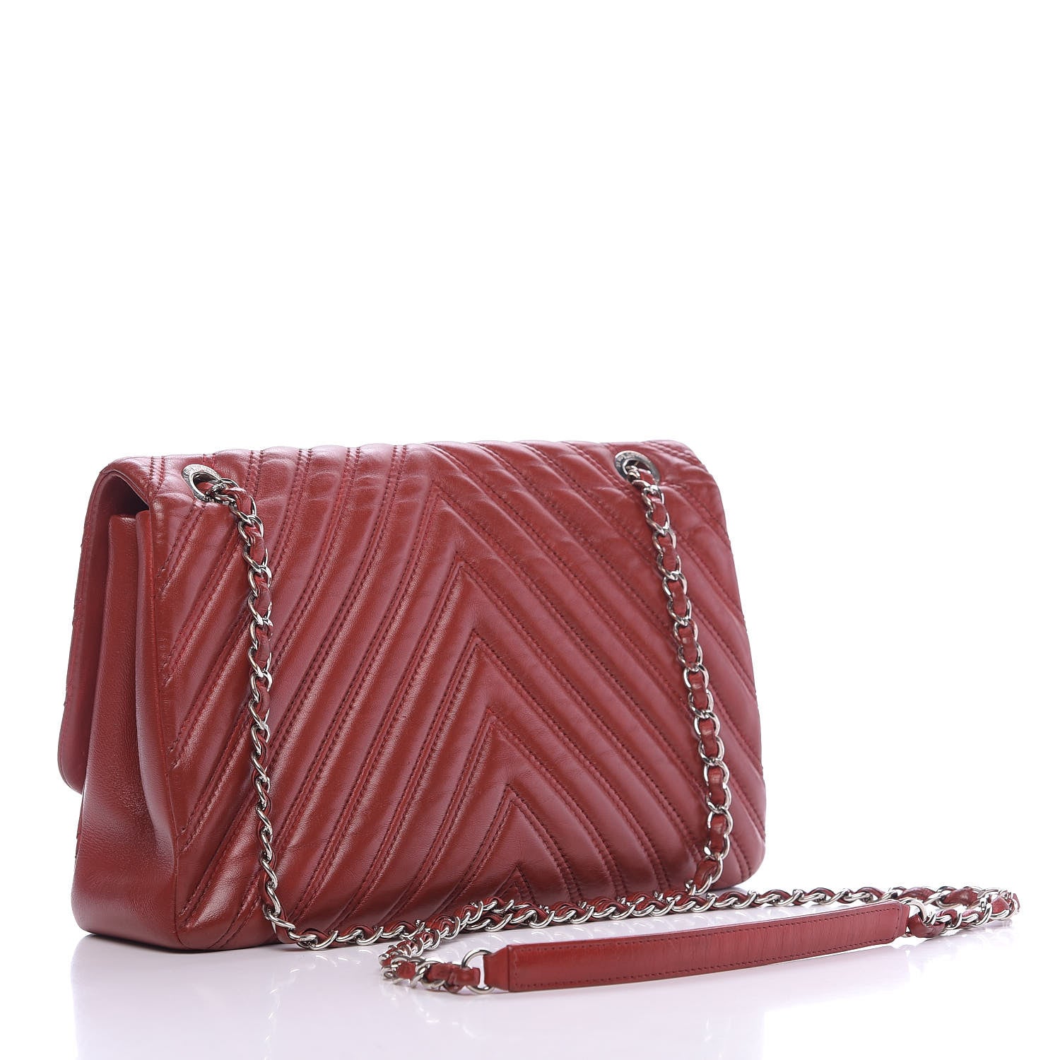 Chanel Lambskin Chevron Double Stitch Jumbo Single Flap Red 3 of 10