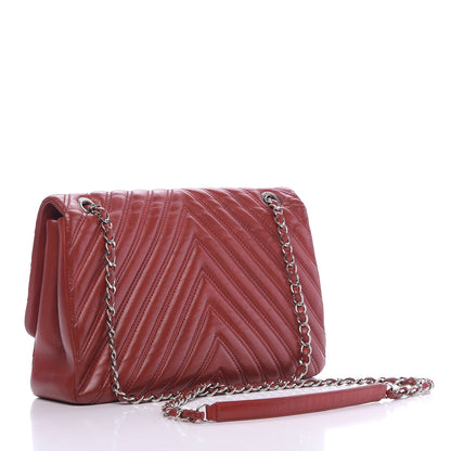 Chanel Lambskin Chevron Double Stitch Jumbo Single Flap Red 3 of 10