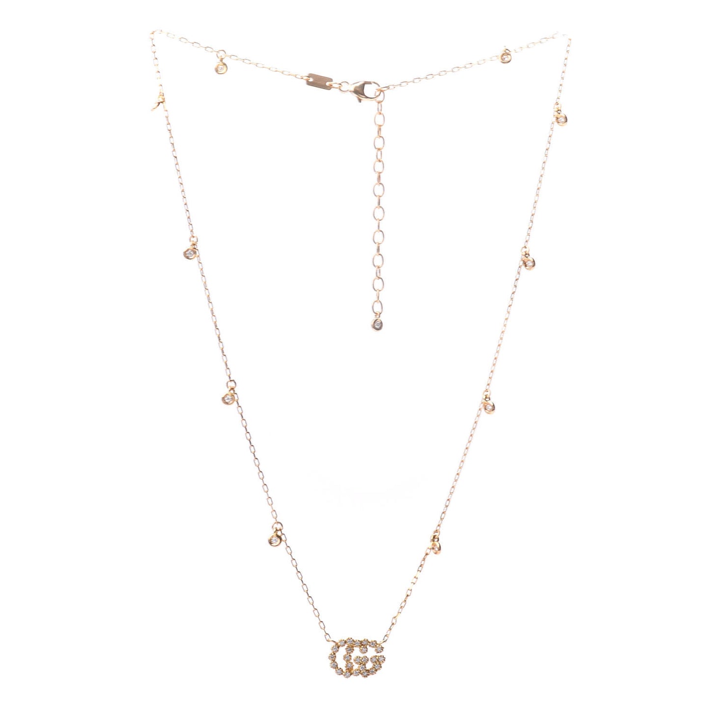 18K Yellow Gold Diamond Running GG Pendant Necklace