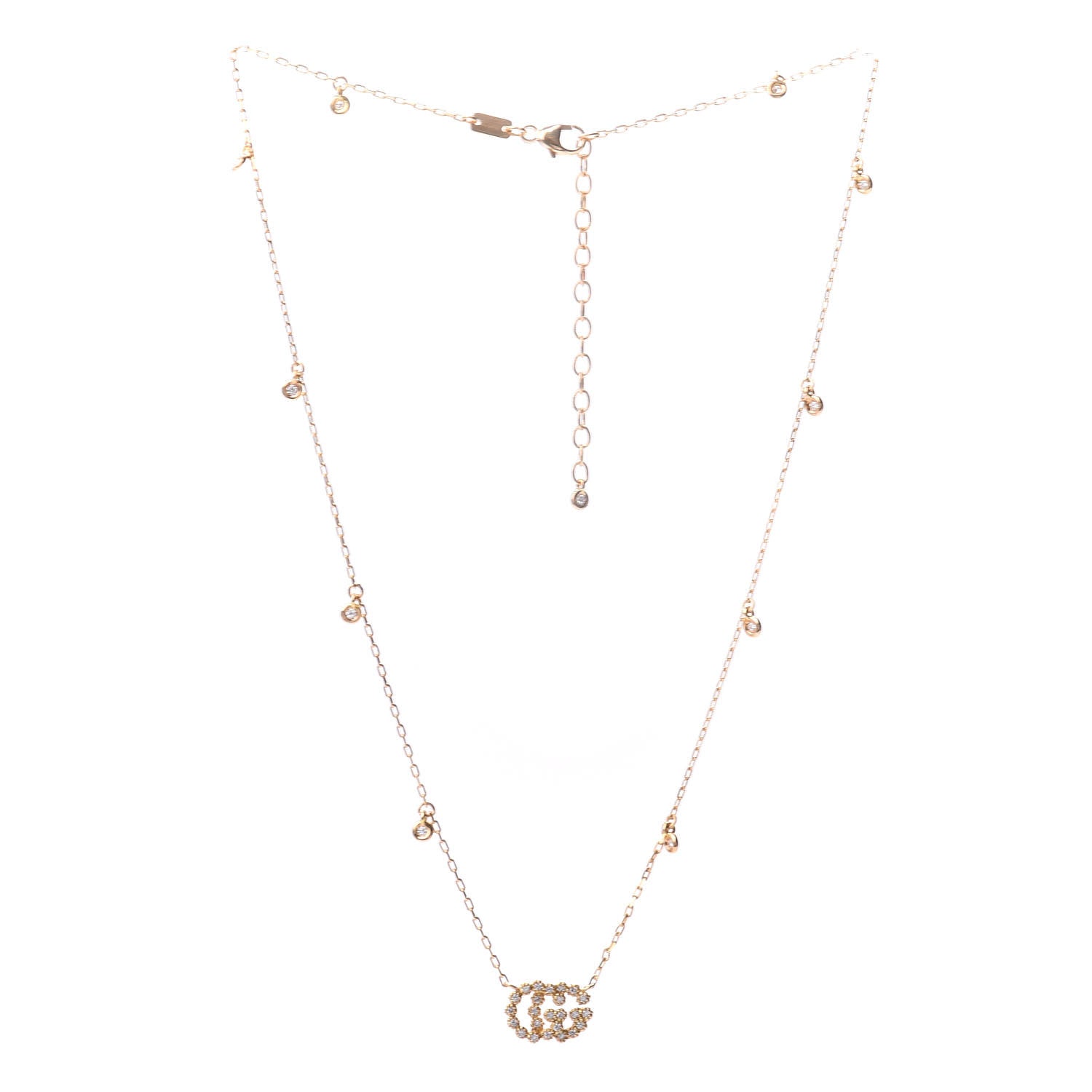 Gucci 18K Yellow Gold Diamond Running GG Pendant Necklace 3 of 5