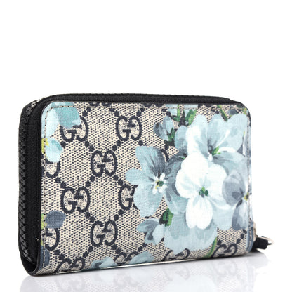 Gucci GG Supreme Monogram Blooms Zip Around Card Case Wallet Beige Blue Navy 3 of 9