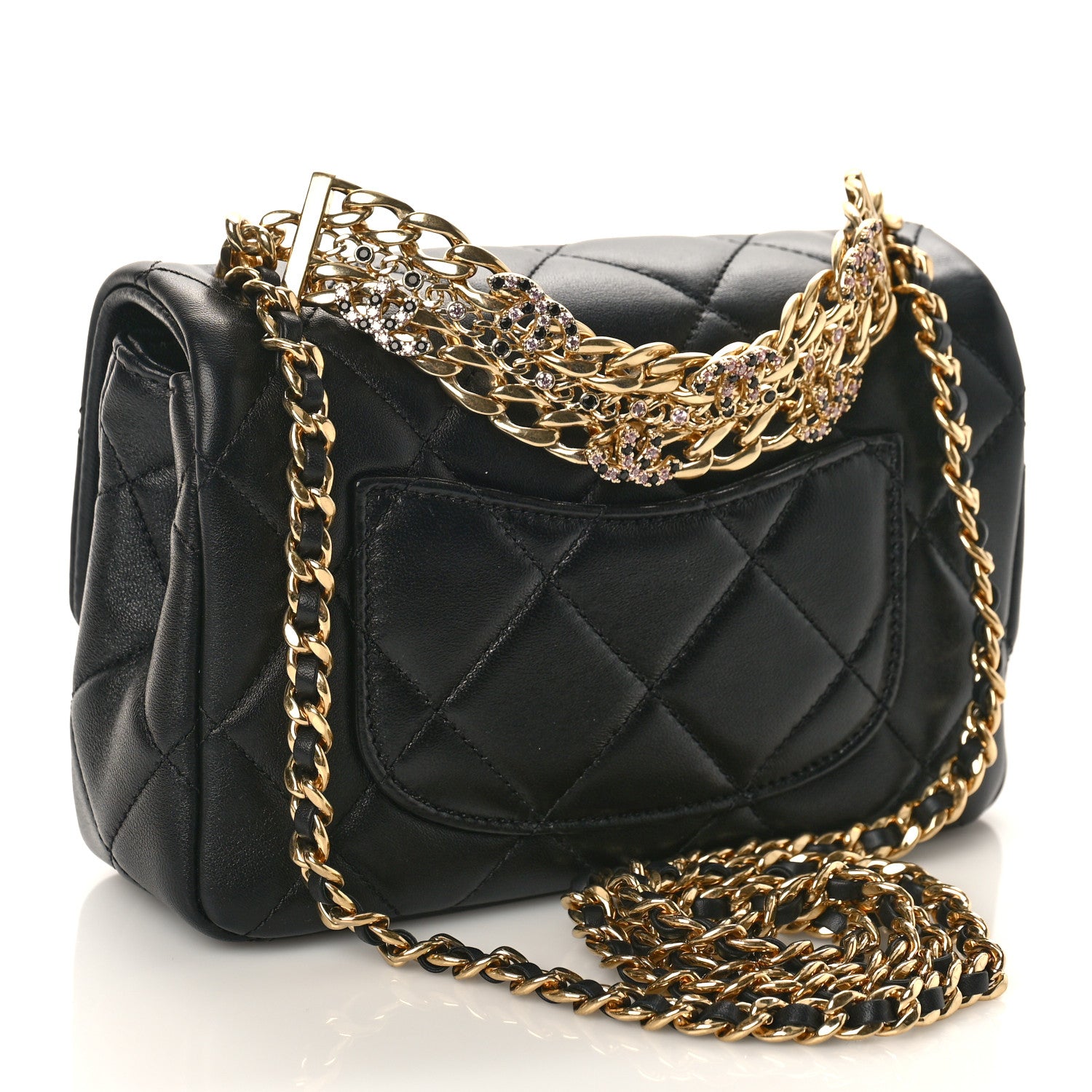 Chanel Lambskin Quilted Mini CC Crystal Logo Chain Flap Black 3 of 9