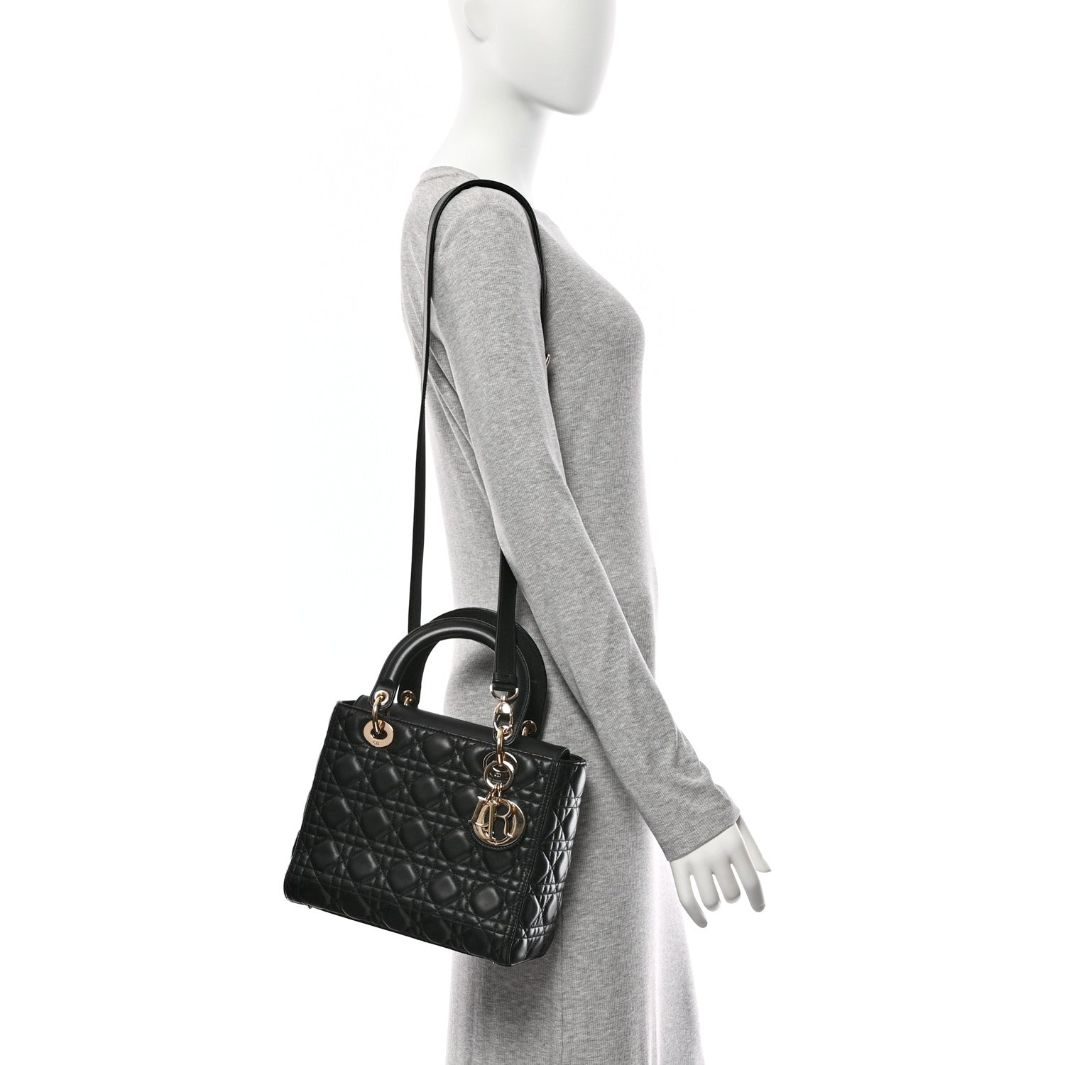 Christian Dior Lambskin Cannage Medium Lady Dior Black 2 of 10