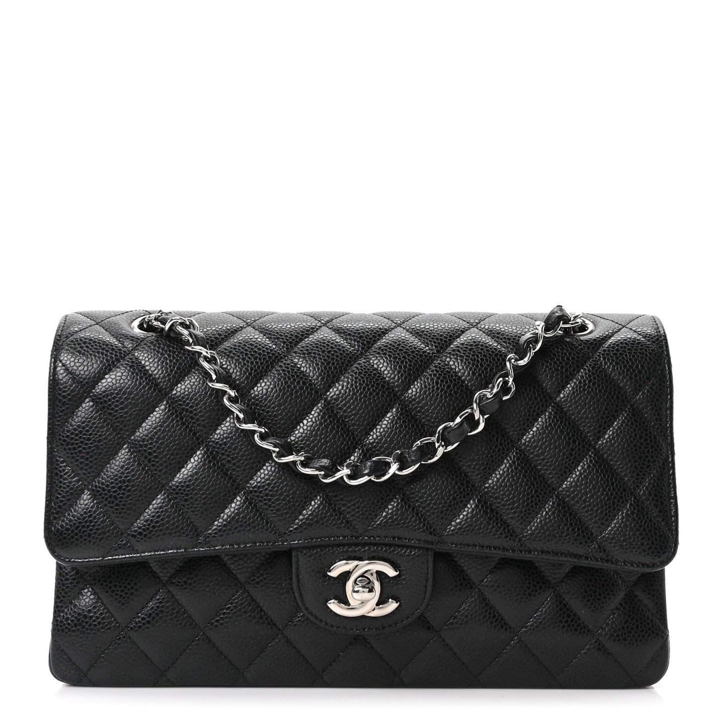 Caviar Quilted Medium Double Flap Black